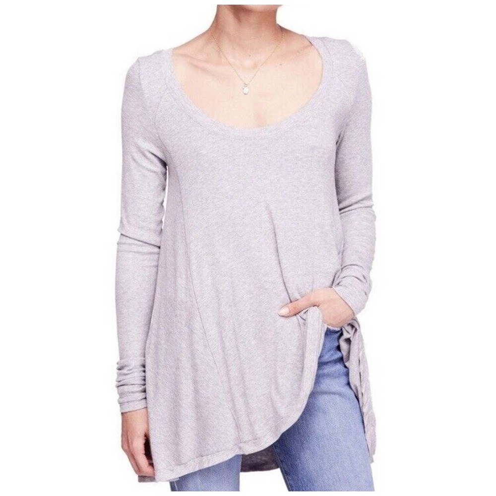 NWT Free People Womens Ribbed Knit Slouch Fit Tee Shirt Sz XS Long Sleeve Purple